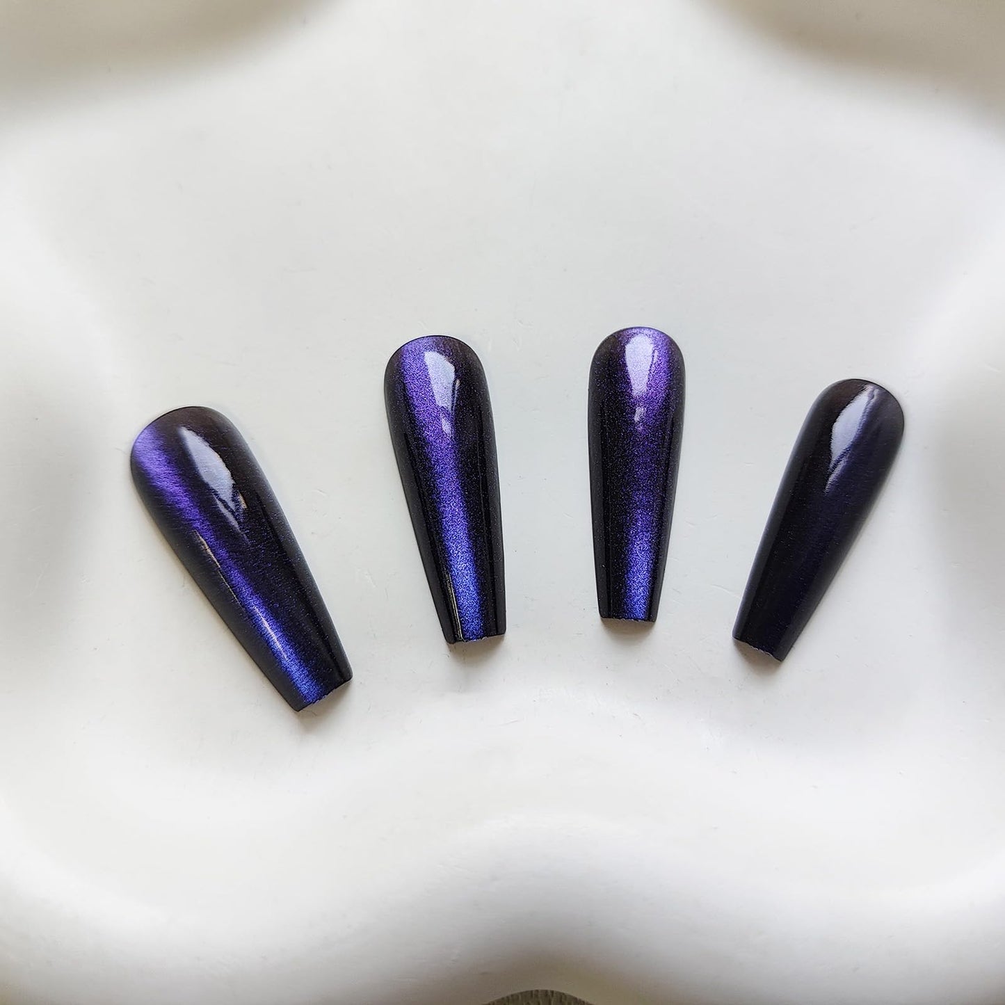 KKUUOO Press On Nails - Long, Blue Glitter False Nails with Design, Shiny Acrylic Finish, Full Cover, Reusable Stick On Nails for Women & Girls