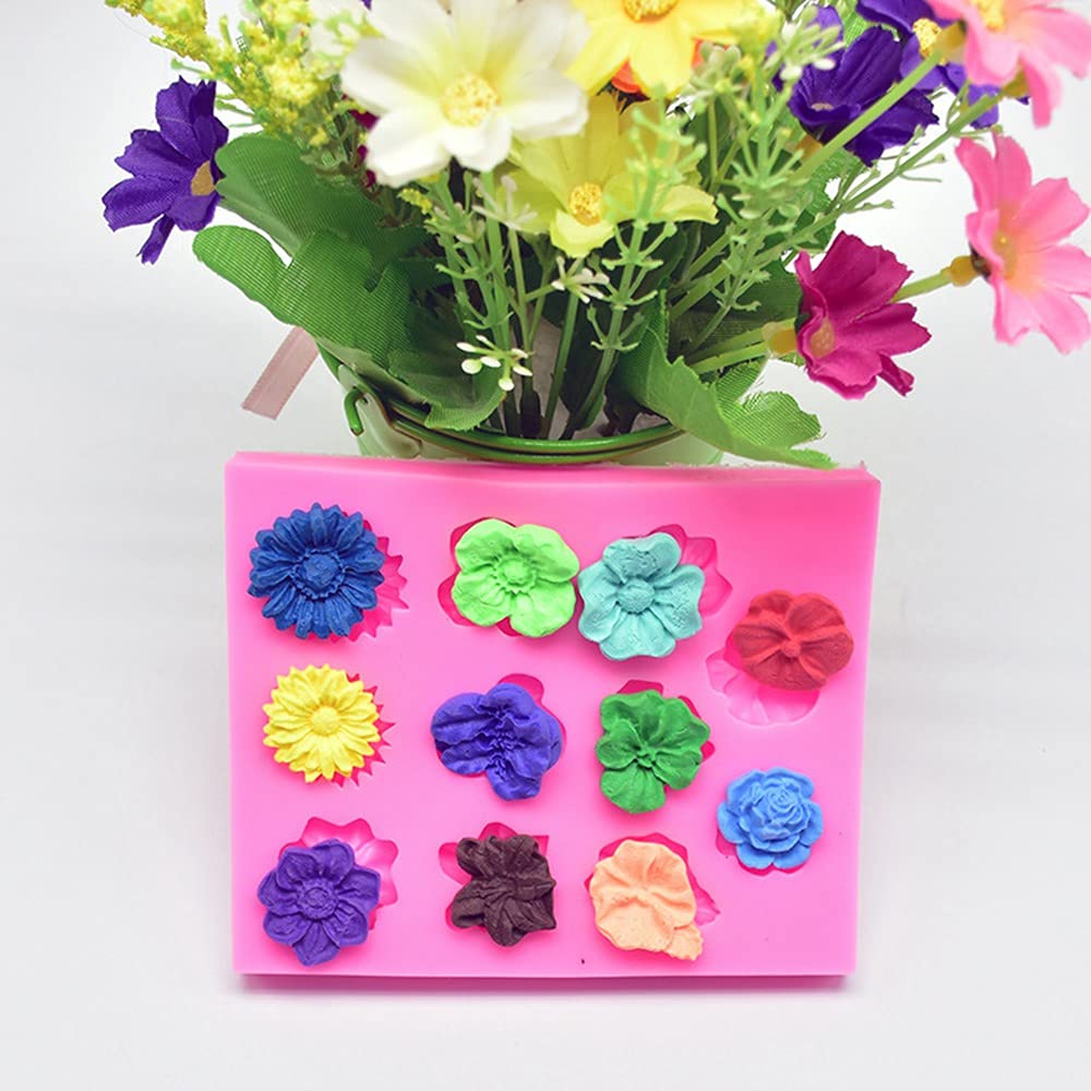 Sunflower Rose Flowers Shape Silicone Mold Cake DIY Decoration Chocolate 3D Mould Tools Color Random