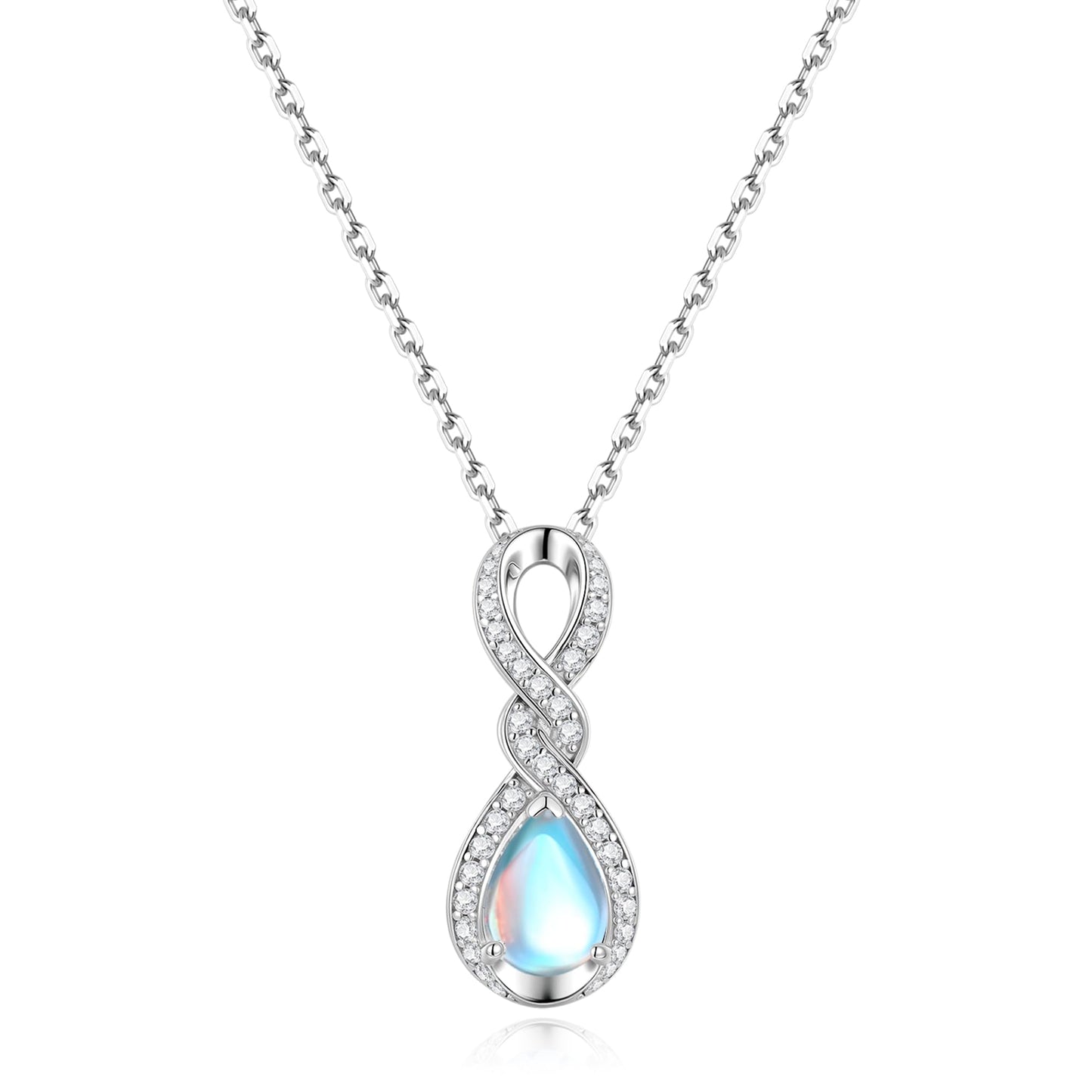 FANCIME Moonstone Necklace June Birthstone Sterling Silver Dainty Infinity Knot Pendant Necklace Gemstone Fine Jewelry Anniversary Birthday Graduation Mothers Day Gifts for Women Her Mom