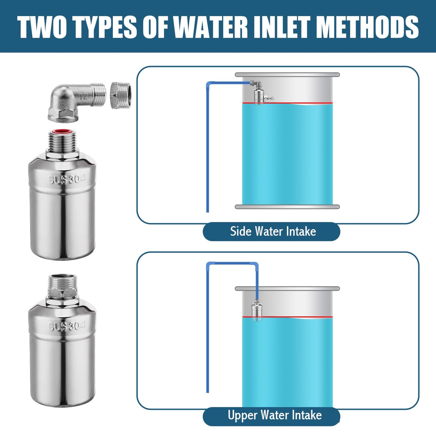 MorningRo 4 Pack Water Float Valve 1/2" to 3/4'' Auto Shut off Water Tank Float Valve 304 Stainless Steel Fully Automatic Level Control for Pool, Livestock Troughs (Regular Style)