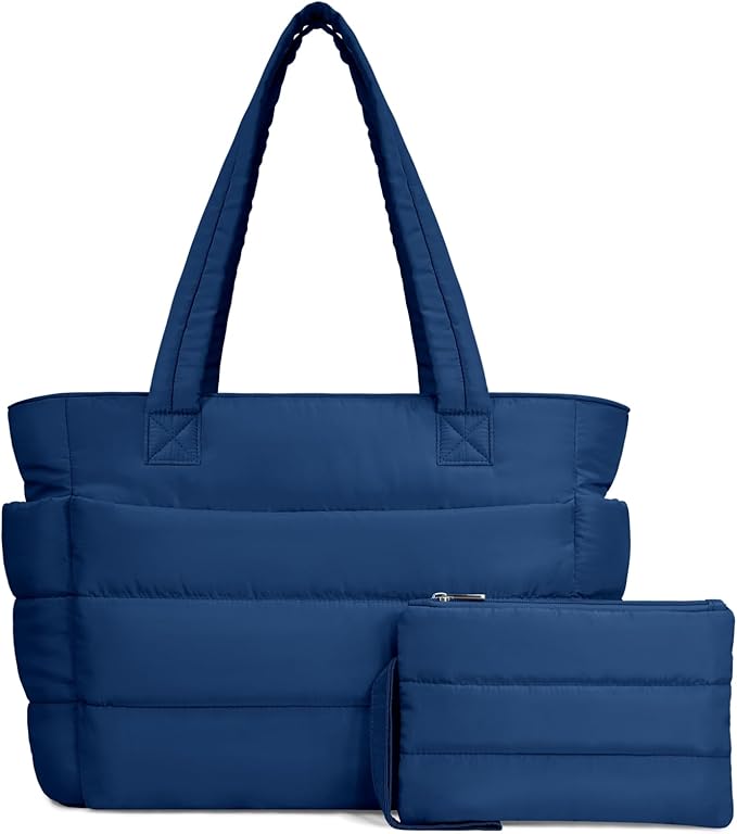 TOPDesign Puffer Tote Bag for Women, Lightweight Puffy Handbag with Compartments, Quilted Shoulder Bag for Work, Travel, Gym