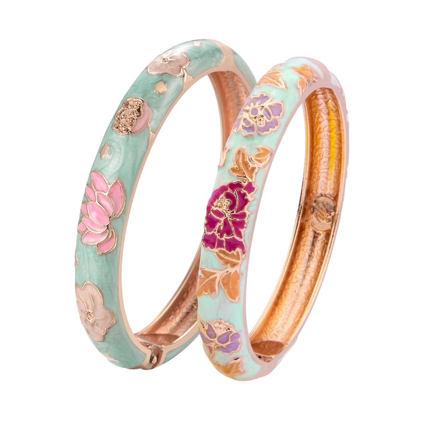 UJOY Vintage Cloisonne Bracelets Flower Enameled Jewelry Plated Cuff Bangle for Women Gift Box 55A35-55A113 Light Green