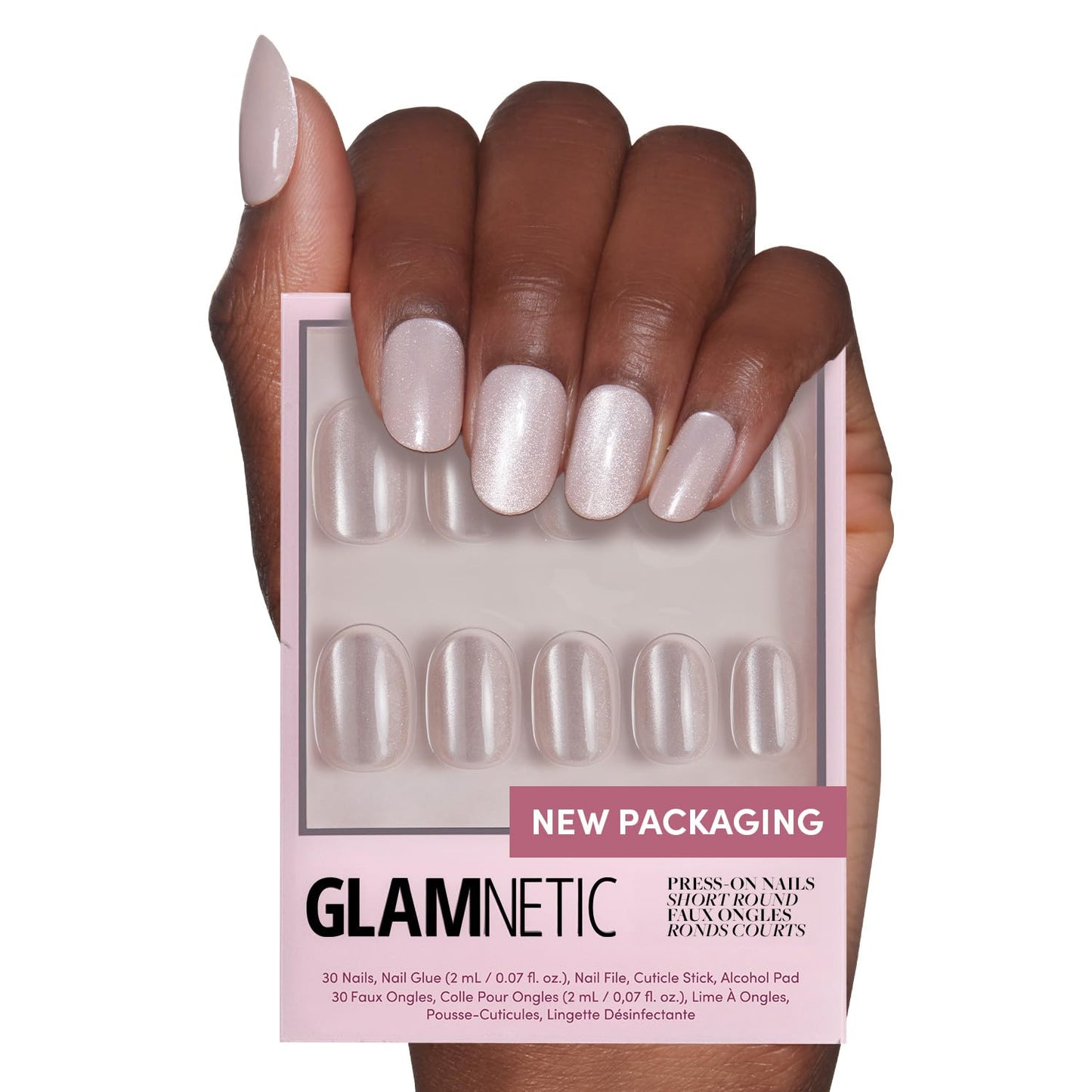 Glamnetic Press-On Nails Bundle - Pure Intentions & Sprinkles | Glossy, Iridescent Short Round Nails | Rainbow French Tip Short Almond Fake Nails | Reusable Nail Kits