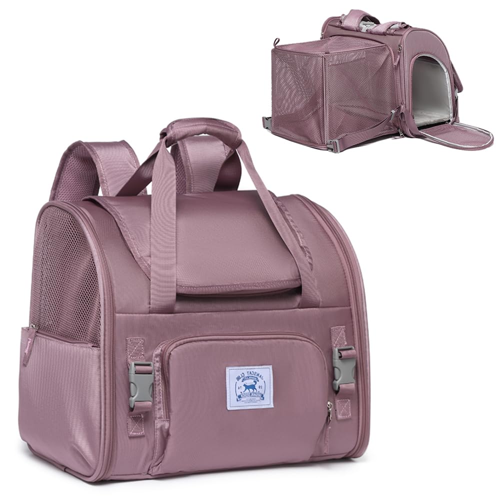 Pet Backpack Carrier for Small Dogs Medium Cats, Puppies,Breathable and Collapsible Design, Portable Travel Bag for Bearded Dragon,Rabbit Cage (Purple, Large)