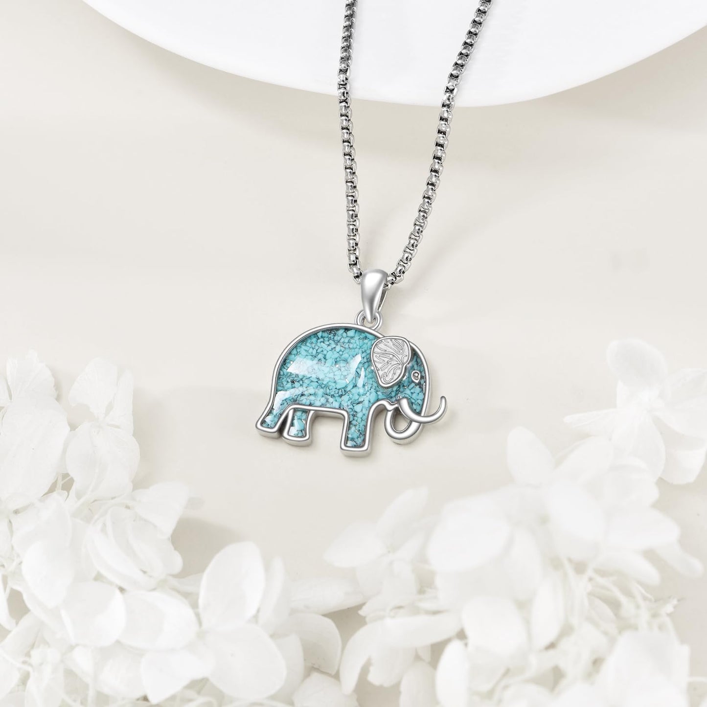 HKPATOP Elephant Necklace 925 Sterling Silver Turquoise Elephant Pendant Animal Jewelry Gift for Women Men