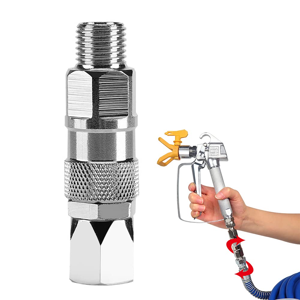 Sprayer Joint 360 Degrees Rotate Stainless Steel Airless High Pressure Spray Gun Hose Swivel Joint Connector Accessories for Paint Sprayers & Hose (1/4inch)