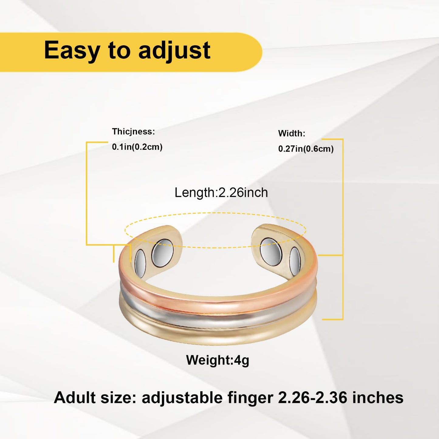EnerMagiX Copper Rings for Women, Pure Copper Tricolor Gold Adjustable Magnetic Ring Jewelry (0013)