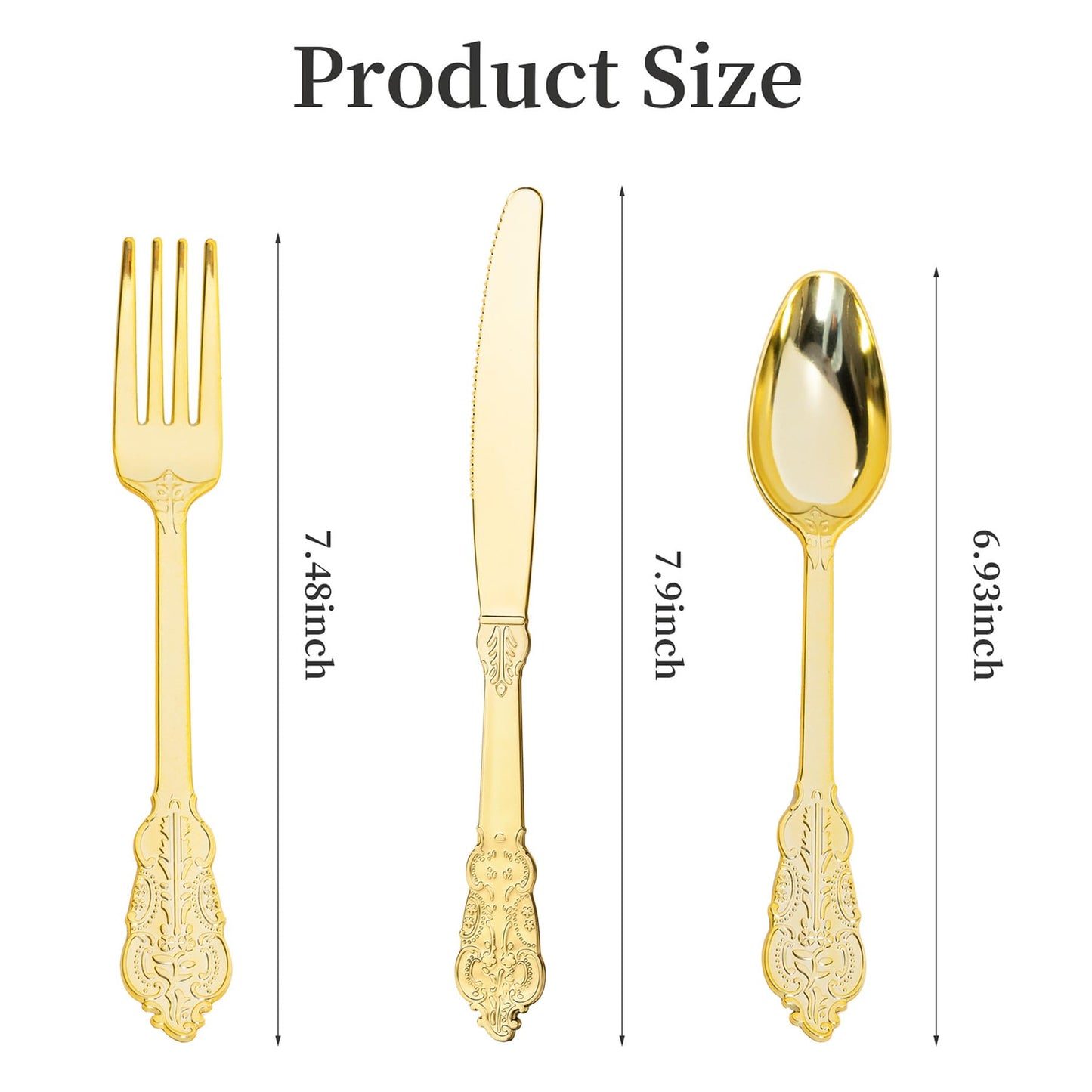 HOMIP 160PCS Gold Plastic Silverware Set Disposable Utensils -Include 80 Forks,40 Knives,40 Spoons -Heavyduty Cutlery Set for Vintage Wedding Party and Daily Use