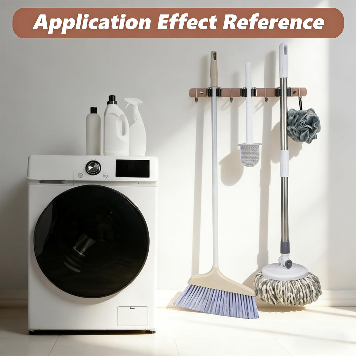 3 Racks and 4 Heavy Duty Hooks Mop and Broom Holder Wall Mount