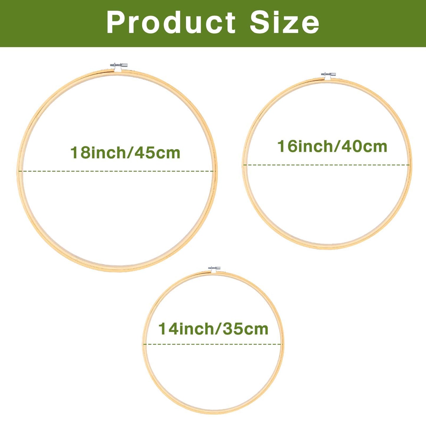 Caydo 3 Pieces 14/16/18Inch Large Round Embroidery Hoops Kit, Cross Stitch Hoop Ring for Art Craft Handy Sewing, Wedding Wreath, Dream Catch, and Wall Hanging Decoration