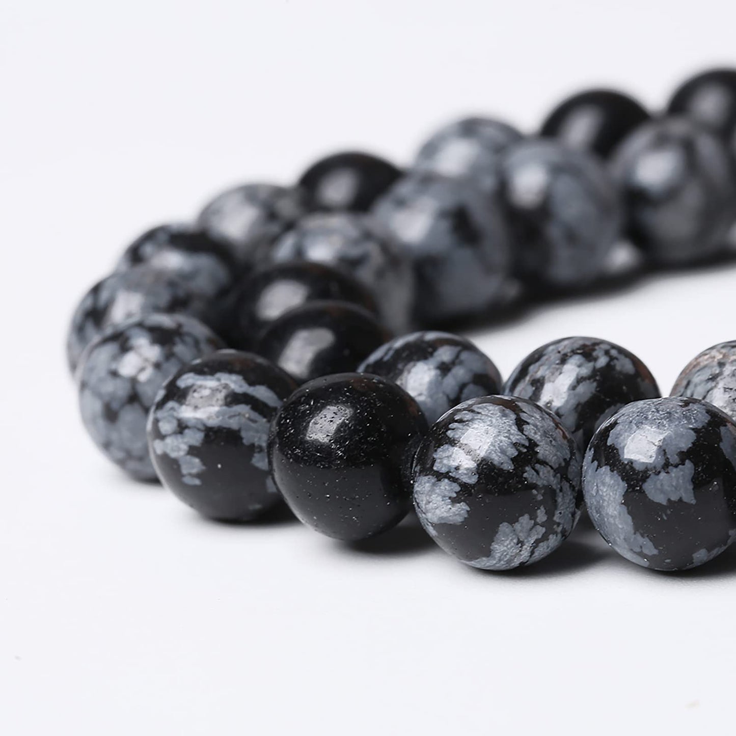Natural Snowflake Obsidian Beads Round Loose Stone Energy Healing Gemstone Beads for Jewelry Making DIY Bracelet Necklace for Jewelry Making 8mm 45pcs