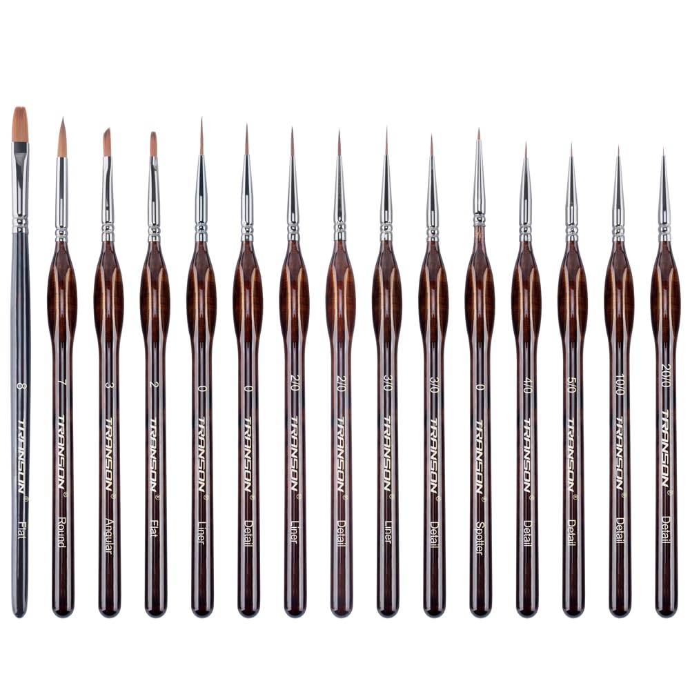 Transon 15Pcs Extra Fine Detail Paint Brushes with Brush Storage Organizer for Model Miniature Painting and Acrylic Watercolor Gouache Painting