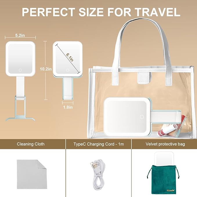 Mocado Travel Makeup Mirror with Lights,10X/1X Magnifying Mirror with Light, Double Sided Travel Mirror with 3 Color Light,Dimmable Touch, Lighted Makeup Mirror for Tabletop, Handheld, Hanging(Blue)