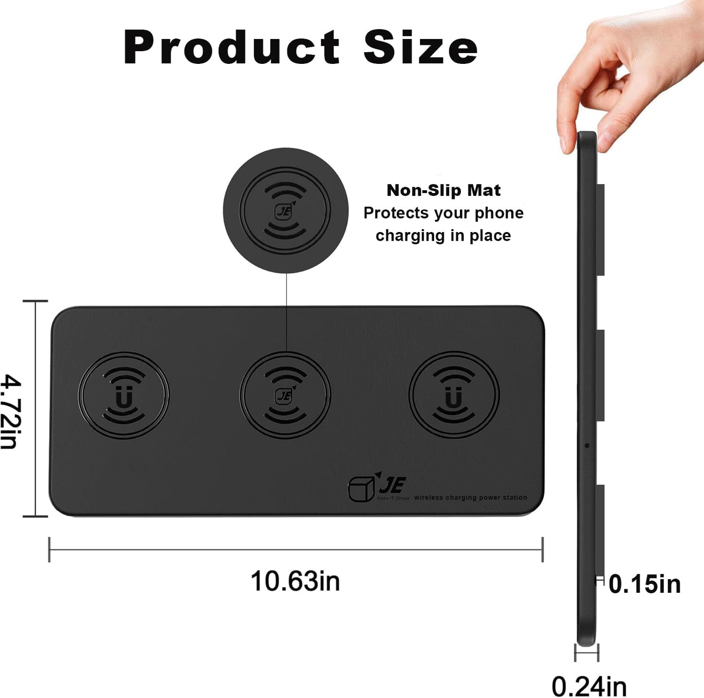 Magnetic Wireless Charger Pad - 3 in 1 Fast Mag-Safe Charging Station for iPhone 17/16/15/14/13/12 Series, AirPods 4/3/2 Pro, 15W Wireless Charging Mat/Pad for Apple Multiple Devices(with Adapter)