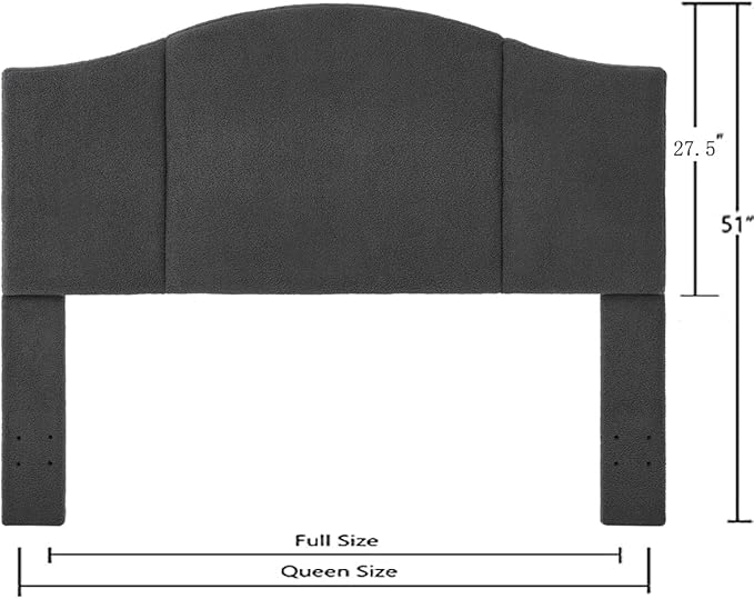 24KF Middle Century Upholstered Foldable Queen Headboard, Modern Boucle Teddy Fabric Headboard Queen/Full 6033-Q-Dark Gray