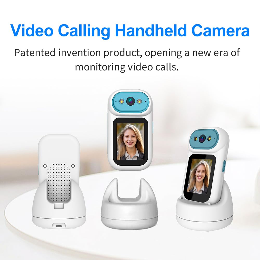 Video Calling Handheld Security Camera Indoor,Nanny Camera Baby Camera Pet Camera,2-Way Video Call 350°Pan Cameras for Home Security,Move Tracking,Alarm Push 1080P 2.8inch Screen,Night Vision