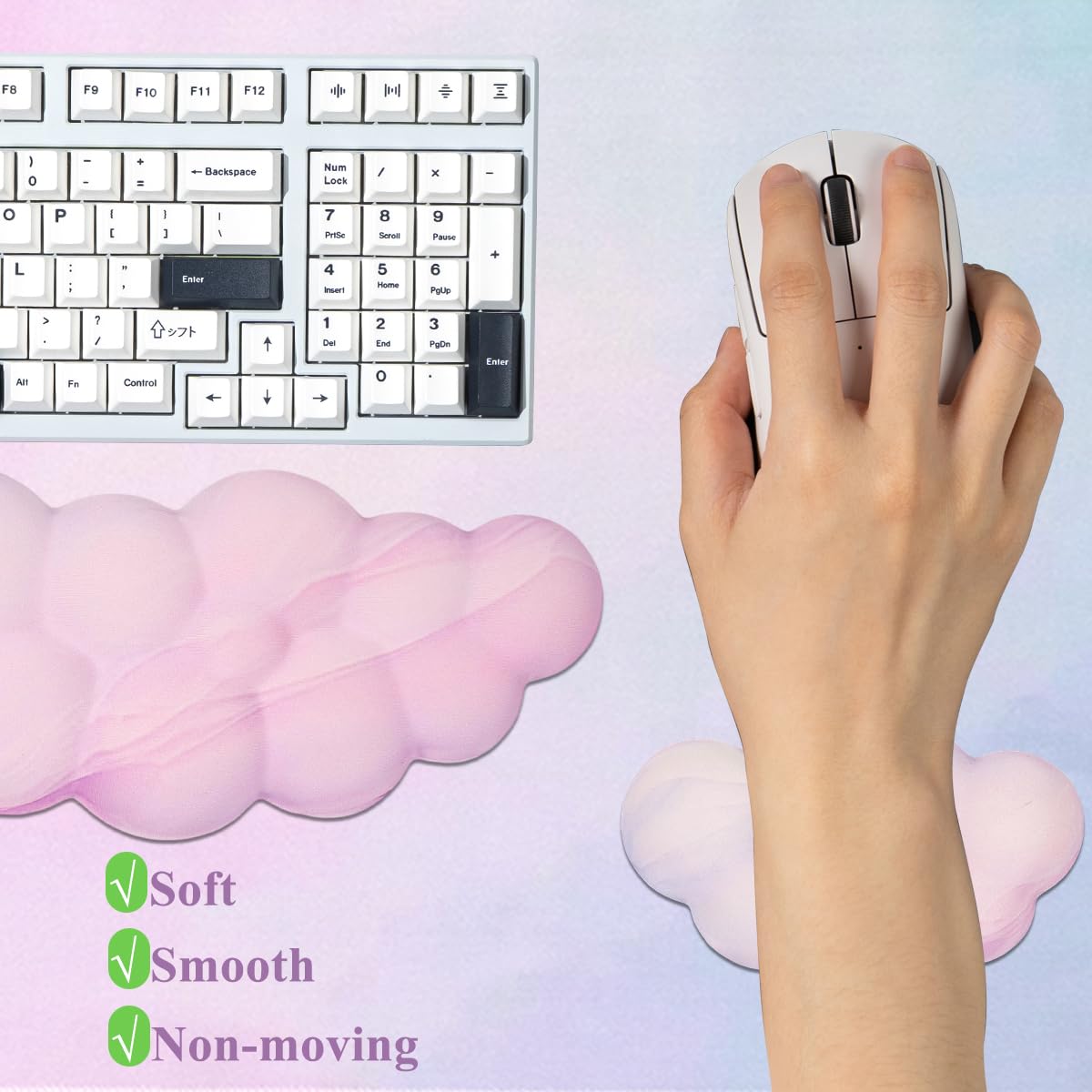 Gaming Desk Mat with Keyboard Wrist Rest Set, 4 in 1 Large Mouse Pad & Cloud Keyboard Wrist Rest& Mouse Wrist Rest&Coaster, Comfort and Support for Typing and Gaming(Purple Gradient)