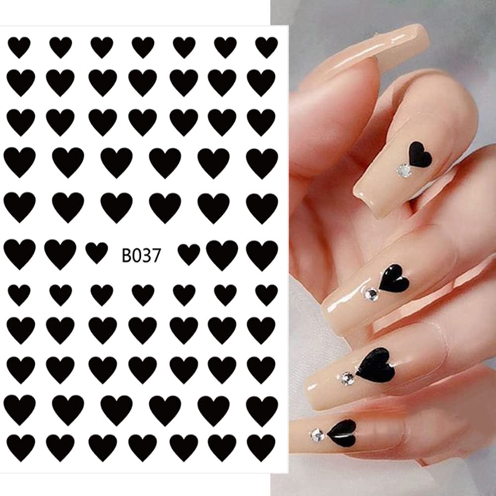 8 Self-Adhesive Nail Art Stickers - Heart & Nail Decorations