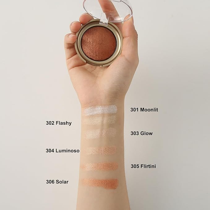 Baked Highlighter Contour Powder Sheer Pearl Shimmer Shades for Face Highlighter Makeup Brighten Up (302-Flashy)
