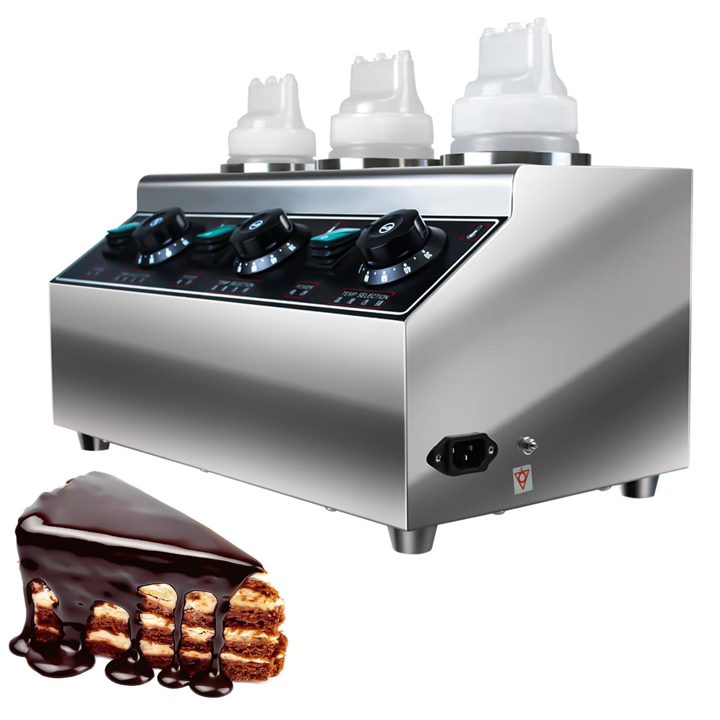Generic YOOKTEN Electric Cheese Sauce Warmer Dispenser,0.68x3 Qt Commercial Cheese Dispenser Bottle Warmer Hot Chocolate Warmer and Dispenser 86-185℉Nacho Cheese Warmer with Bottles, Silver