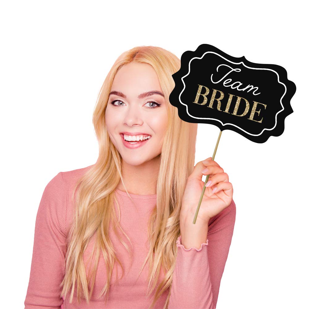 Fully Assembled Wedding Photo Booth Props - Set of 40 - Gold, Pink, Teal, & Silver Selfie Signs - Wedding Party Supplies & Decorations - Cute Designs with Real Glitter - Did We Mention No DIY