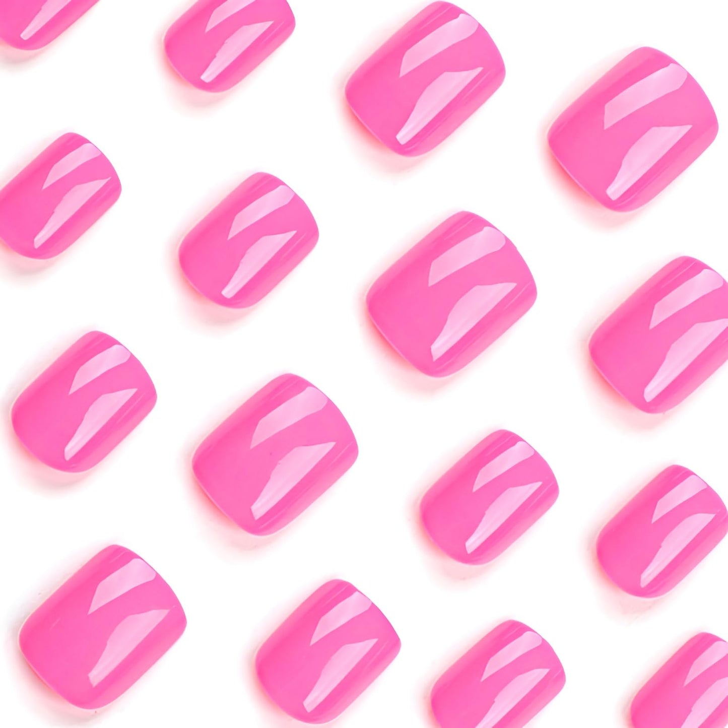 Pink Press on Nails Short Square Fake Nails Solid Color False Nails Press ons Acrylic Nails Glossy Glue on Nails Stick on Nails for Women and Girls