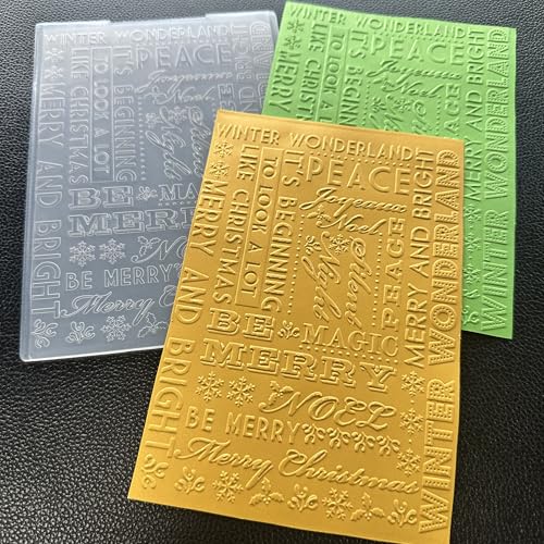 DIYology Christmas Sentiment Embossing Folders for Card Making, Xmas Blessing Words Background Texture Embossing Folder Template for DIY Paper Crafts Scrapbooking Polymer Clay Decoration