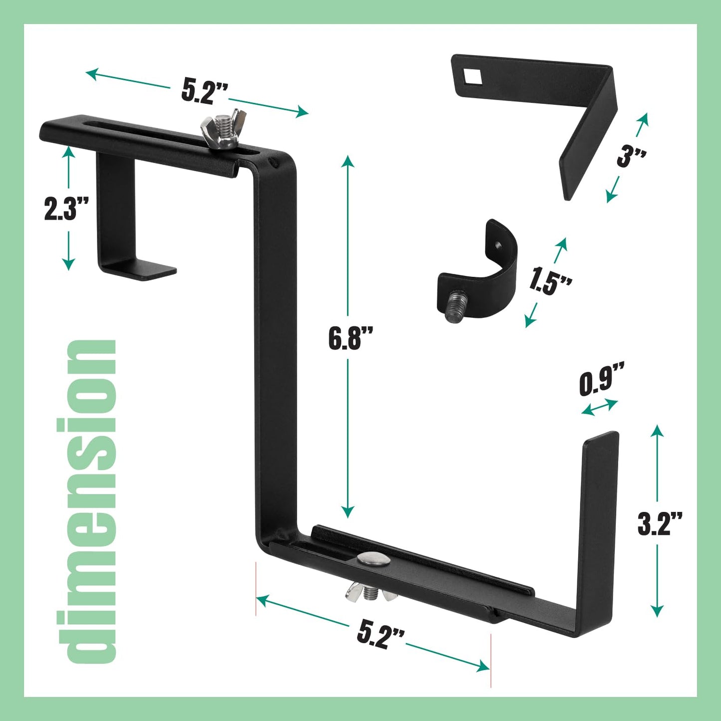 Vinazone Adjustable Planter Box Bracket, Black, 1 Pair - Hanging, Metal Alloy Steel Iron, Compact, No Drill, Fits 5-8.3 Inch Width, Suitable for Railings, Windows, Balconies, Fences