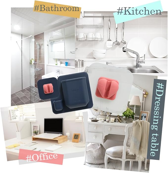 Silicone Wall Mounted Organizer - Made in Korea, BPA Free - Storage with Hook - Bathroom and Living Room, Remote Control & Shower Caddy (Eagle Wing(Navy), Poket Holder(Navy))