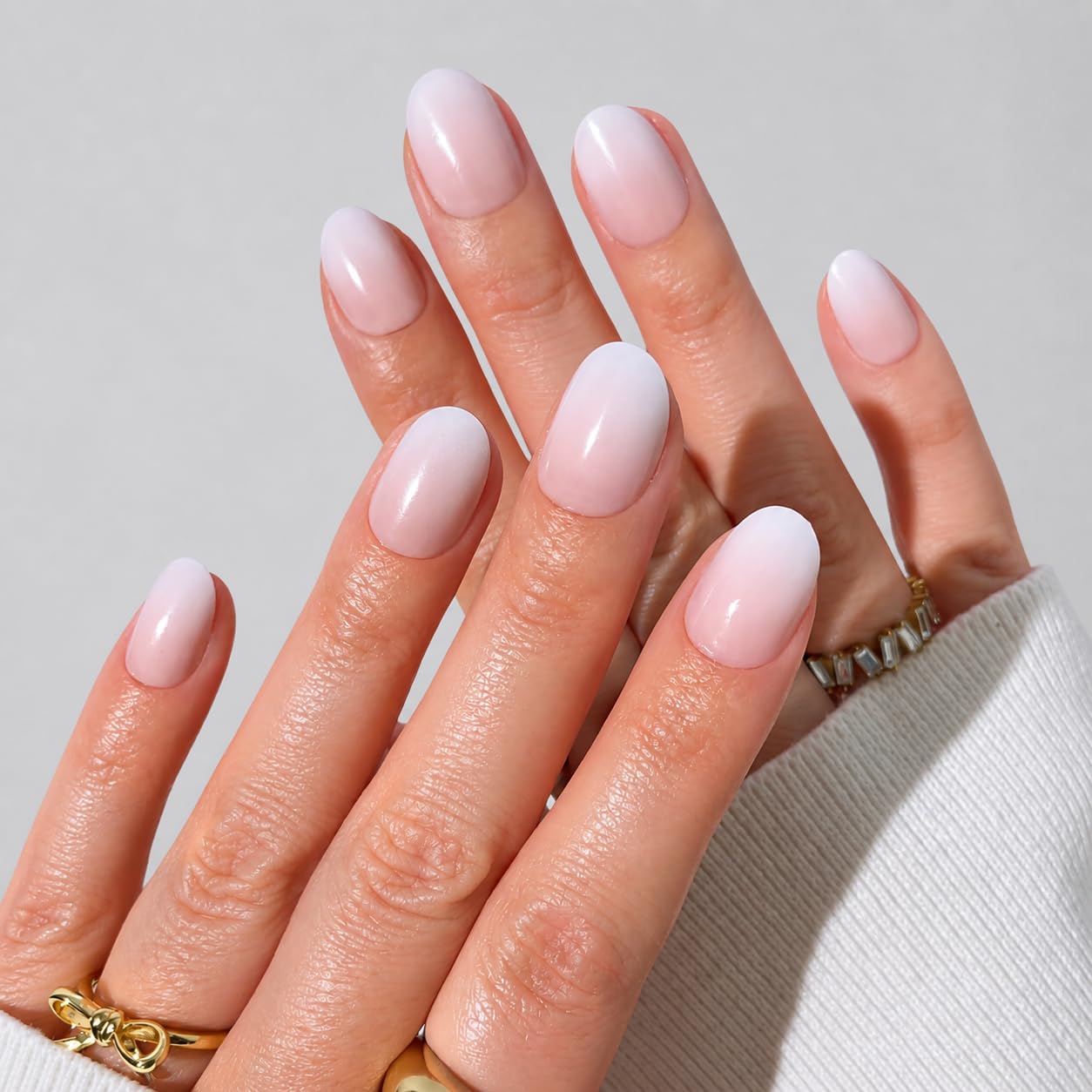PaintLab Press On Nails - Milky Gradient NudeOval Fake Nails, 30 Nails in 15 Sizes with Glue, Reusable Salon Quality Press On Nails