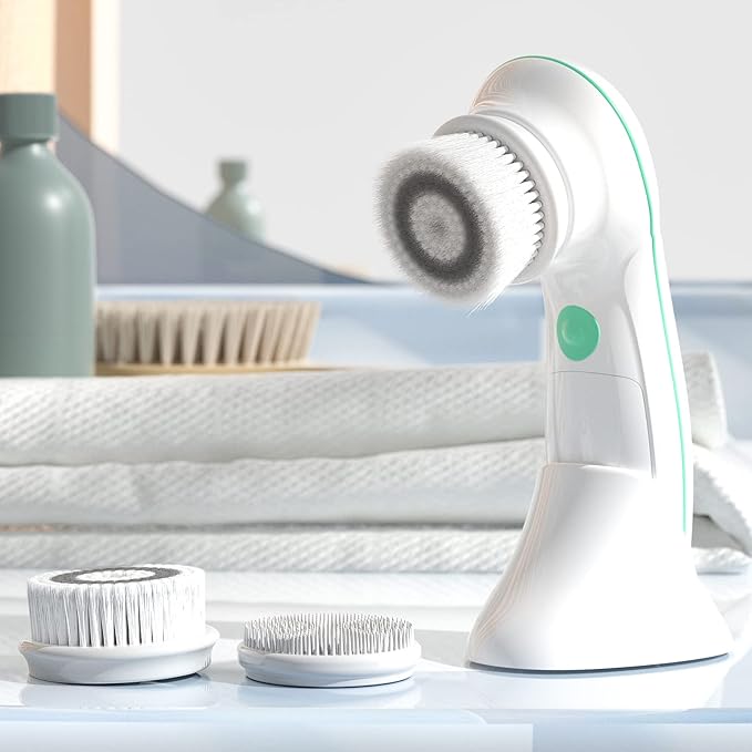 TOUCHBeauty Facial Cleansing Brush Electric, Face Cleansing Brush with Stand, 3 Brush Heads, 2 Speeds, IPX5 Waterproof, Battery-Powered, Suitable for All Skin Types, TB-0759D