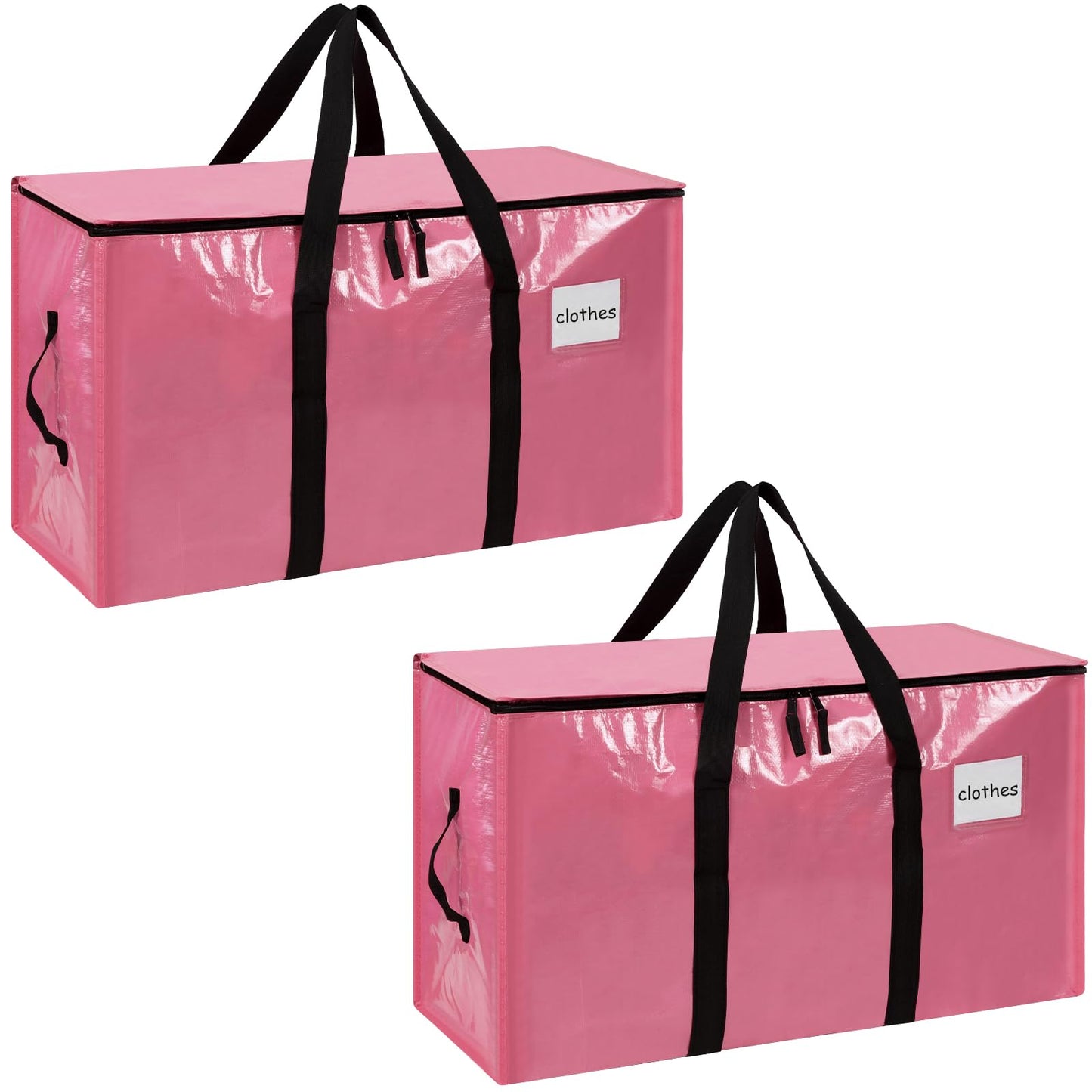 2-Pack Extra-Large Heavy-Duty Storage Totes with Reinforced Handles, Durable Zippers & Waterproof Material — Perfect for Space-Saving, Moving, Shipping and Travel (Pink)