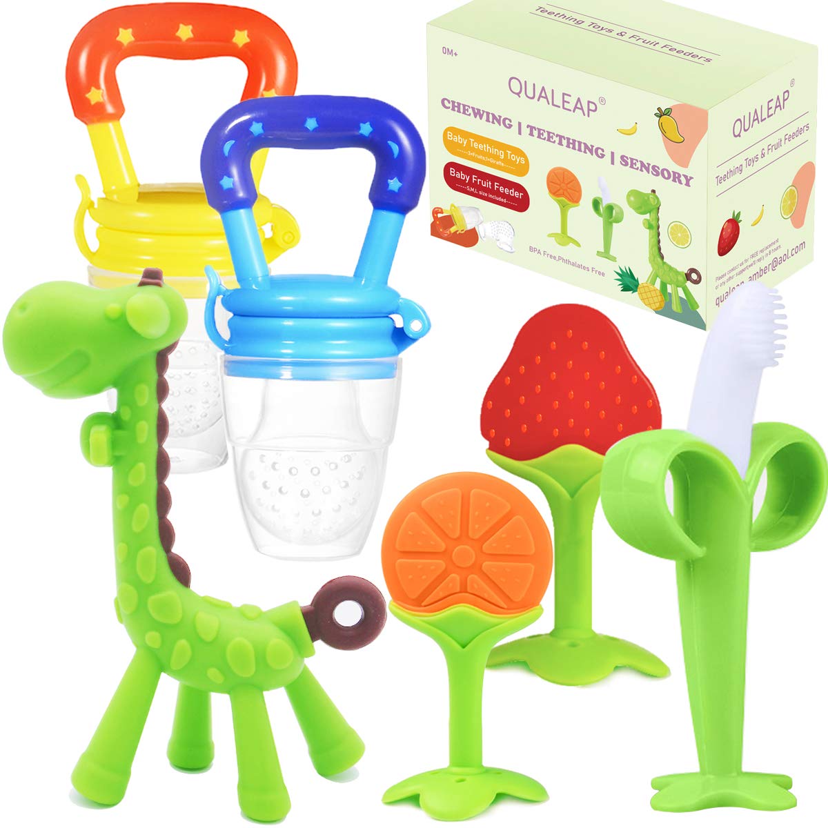 Medical-Grade Teething Toys for Babies 0-6 6-12 12-18 Months - Teethers with Baby Fruit Feeders and Baby Teethers - BPA Free/Freezer Free - Soft Textures for Infant and Toddlers (Green)