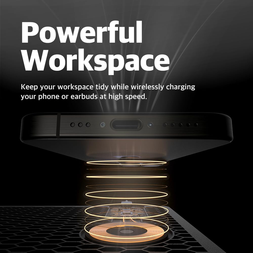 POUT H3 Wireless Charging Mouse Pad – Qi-Enabled Fast Charger Built into Sleek Desk Mat, Compatible with Phones, Earbuds & More(Dust Gray)