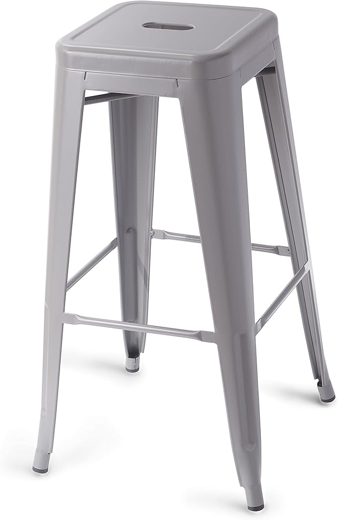 Amazon Basics Metal Bar Stools - 30-Inch, Set of 4, Dark Grey