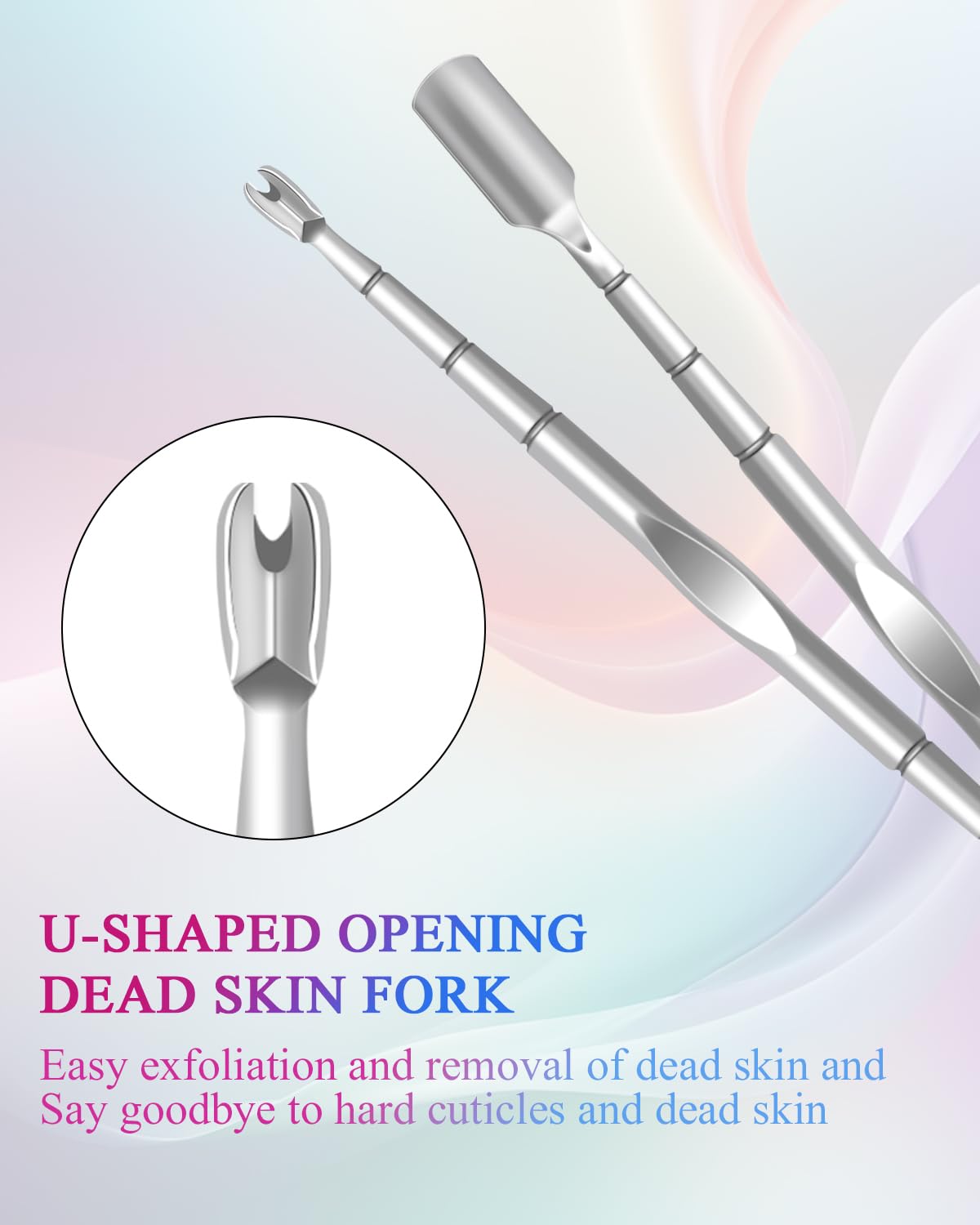 Cuticle Pusher, Pre-treatment Cuticle Pusher, Stainless Steel Loop Cuticle Pusher Dead skin fork, Cuticle Nail Tool with 100#/240# Grit Nail Files and 1 Pcs Storage Bags, For Salon & Home Use (2 Pack)
