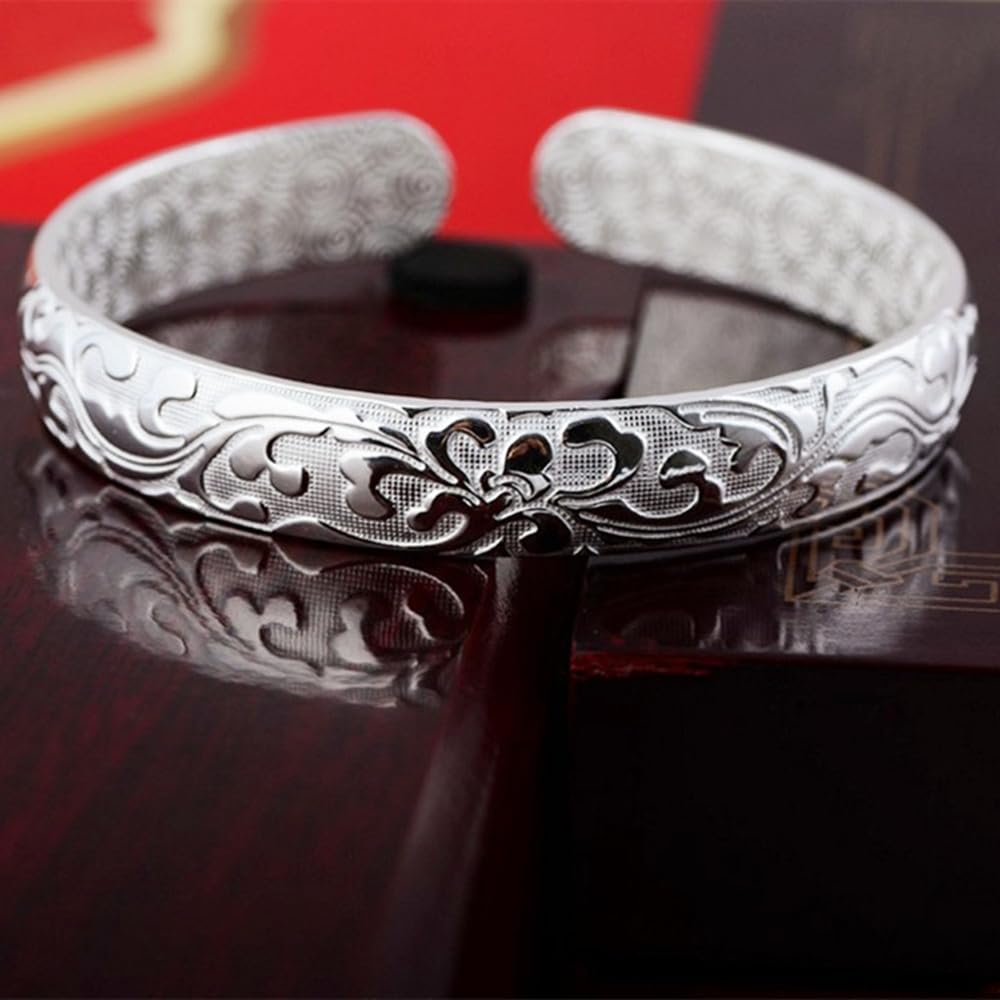 Sterling Silver Bangle Bracelets for Women,Fashion Jewelry Simple Adjustable 925 Silver Cuff Bangles for Women Mom Wife Valentine Mothers Day Gift