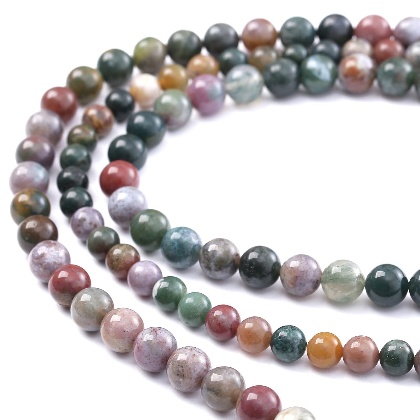 60PCS 6MM Natural Colorful Indian Agate Stone Beads Round Loose Beads for welry Making DIY Bracelet Necklace Accessory 15"