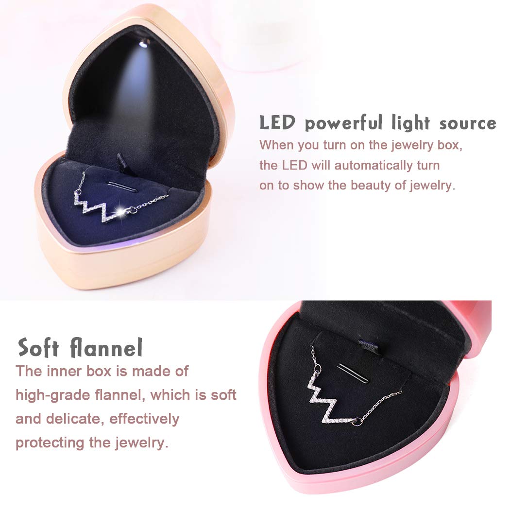 iSuperb Pendant Necklace Box Heart Shape Jewelry Gift Box Bracelet Case for Valentine's Day Anniversary Wedding Engagment Christmas (Golden)