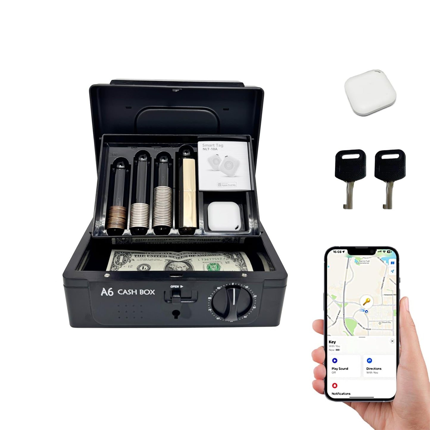 Winstinct Cash Box with lock, with Tracking & Dual Lock System,money box with cash tray, lock safe with key, money-saving storage bag for Home,Office,business (Black)