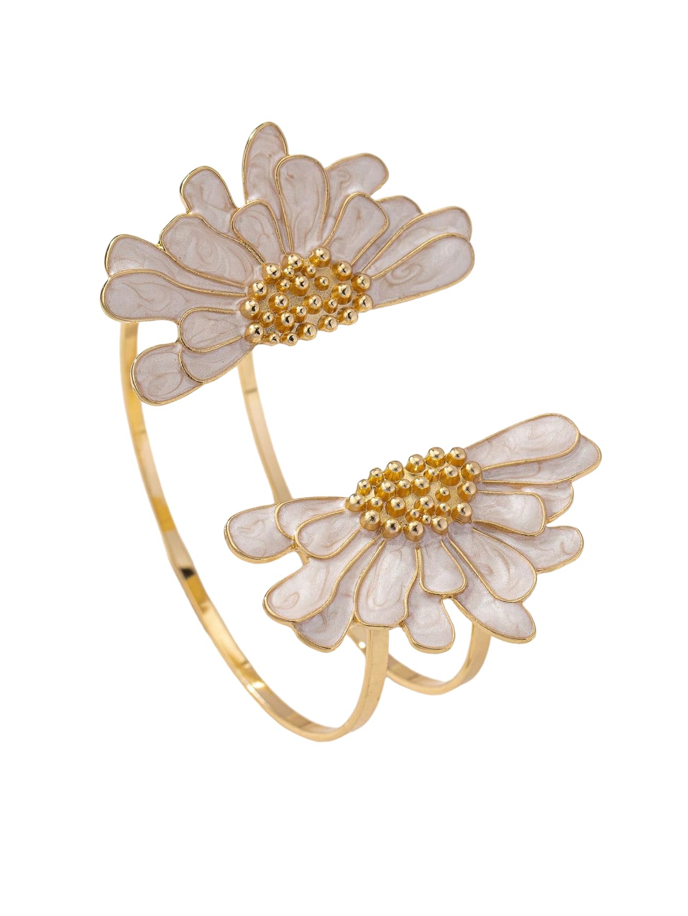 MakeMeChic Beach Gold Arm Cuff Jewelry for Women Bangle Band Armlet Flower Upper Arm Cuff Bracelet Summer Beach Essentials White Floral B One-Size