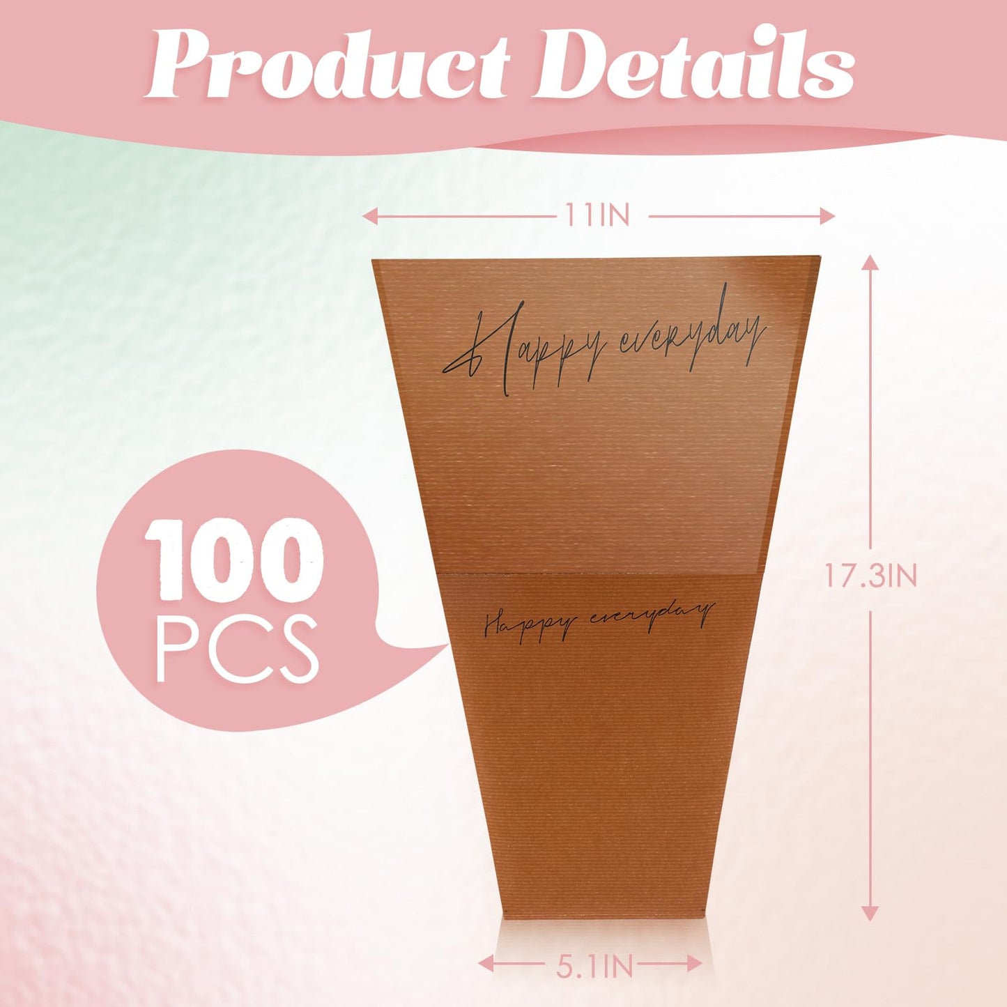 Harloon 100 Pcs Flower Bags for Bouquets Clear Flower Wrapping Papers Sleeves 11 x 5.1 x 17.3in Multiple Florist Packaging Supplies for Anniversary Wedding(Coffee)