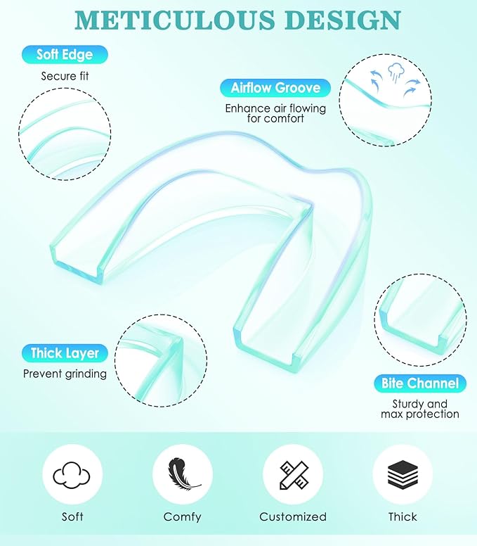Mouth Guard for Grinding Teeth at Night, Night Guards for Teeth Grinding with 2 x 5X Mirror Case,Mint Green,4 Pack/Small Size
