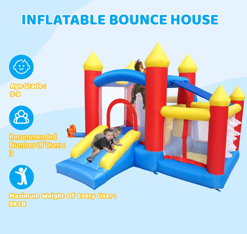 Baralir Inflatable Bounce House for Kids 3-6, Toddler Jumper with Slide and Ball Pit Water Pool(with Sun Cover), Perfect for Outdoor Indoor Kids Party - Blower Included