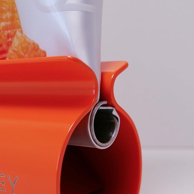 XYKEEY Set of 2 Toothpaste Squeezer Rollers, Metal Toothpaste Tube Wringer Seat Holder Stand (Orange)