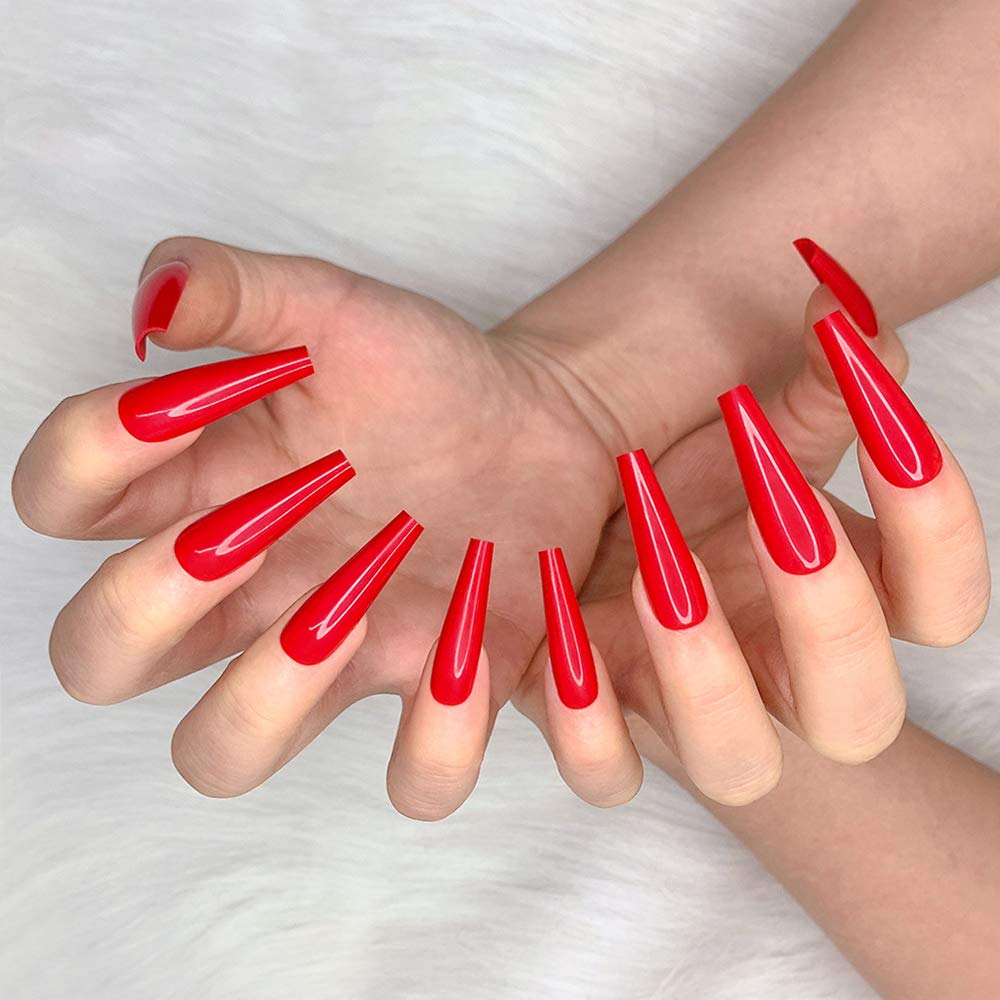 Artquee 2 Pack Set 1 Red Long Coffin Press on Nails Kit & 1 Pink Long Coffin Press on Nails Kit