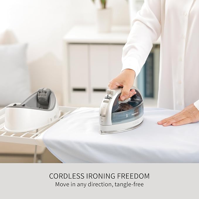 Panasonic NI-QL1100L Cordless Steam/Dry Iron, 1500W Wide Stainless Steel Plate, Silver/Light Blue