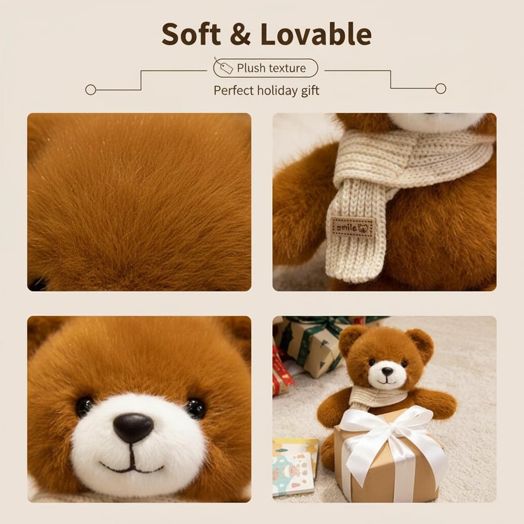 HOKESS Teddy Bear Stuffed Animals with Scarf,Soft Cuddly Plush Toy Doll Gift for Girls Boys Kids,12 Inch (Brown)