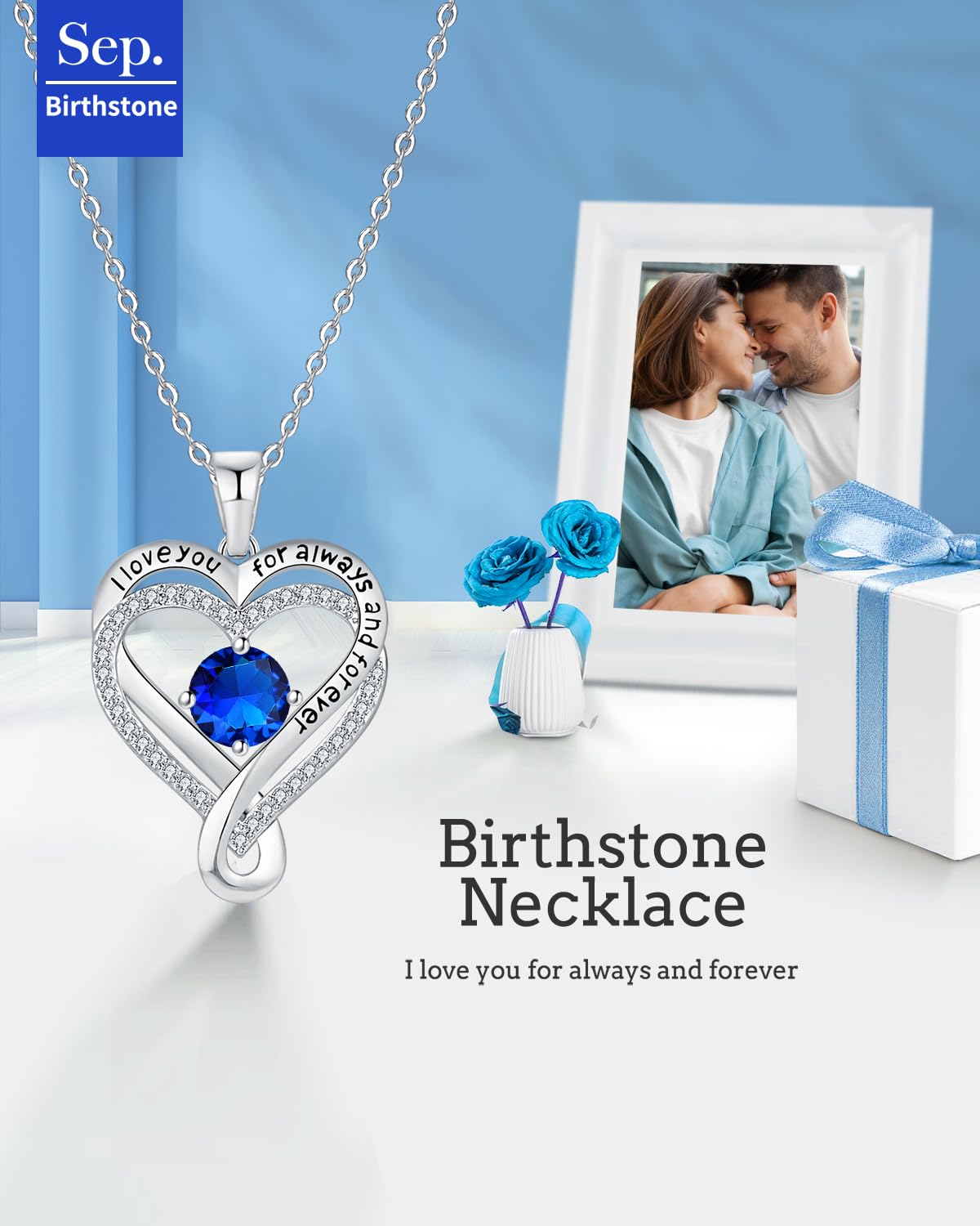 Mkhhy Gifts for Wife Silver Necklace for Women Anniversary Wife Birthday Gift Ideas Infinity Heart Sapphire Birthstone I Love You Womens Jewelry for Her Girlfriend Birthday Mom Daughter September