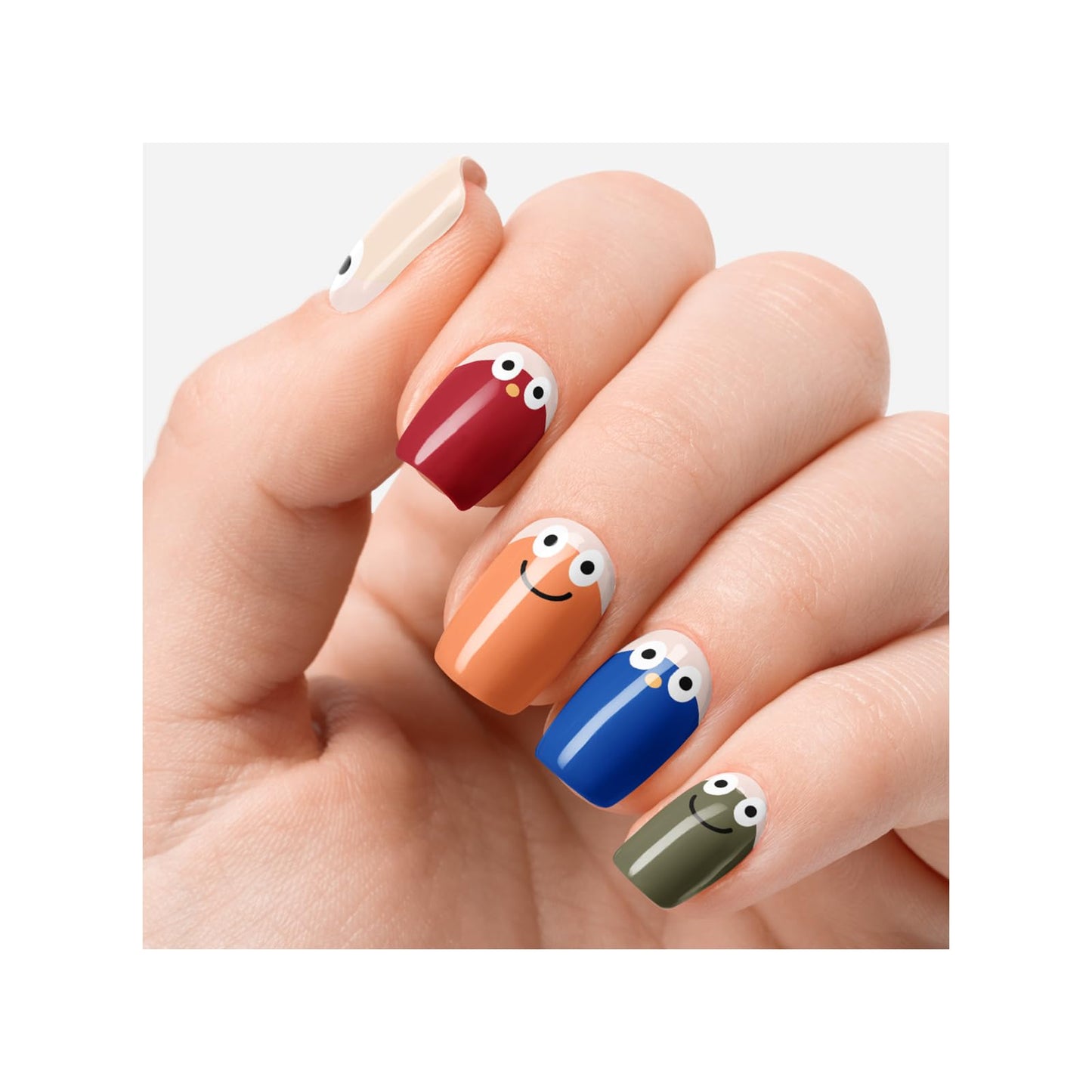 OAUEE Semi Cured Gel Nail Strips | Gel Nail Stickers with UV Light Required | Salon Quality, Easy Application and Removal（Colorful Faces）